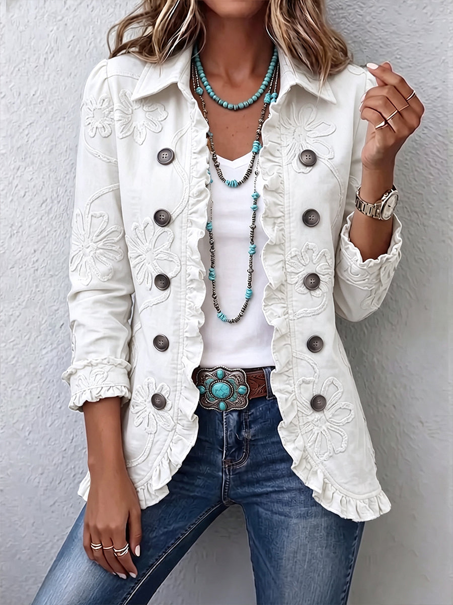 MAISON CHÉRIE | Chaqueta bordada mujer con volantes y botones decorativos