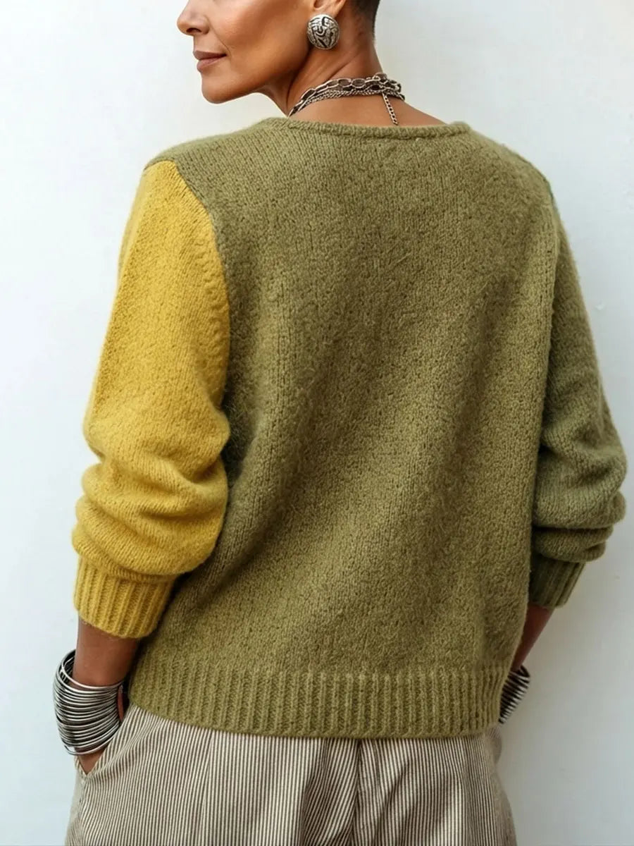 MAISON CHÉRIE | Suéter color block de mujer con botones asimétricos elegantes
