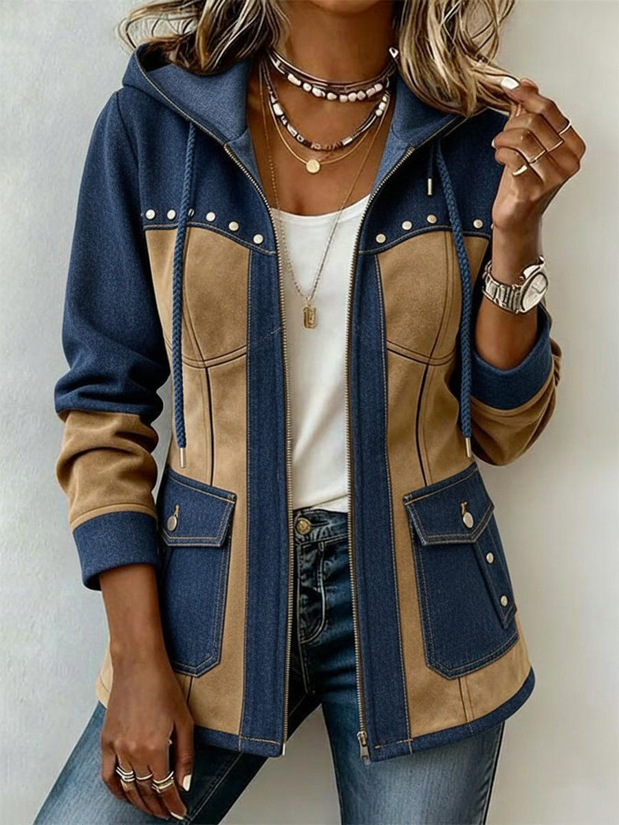 MAISON CHÉRIE | Chaqueta de mujer con capucha, cremallera y detalles de tachuelas