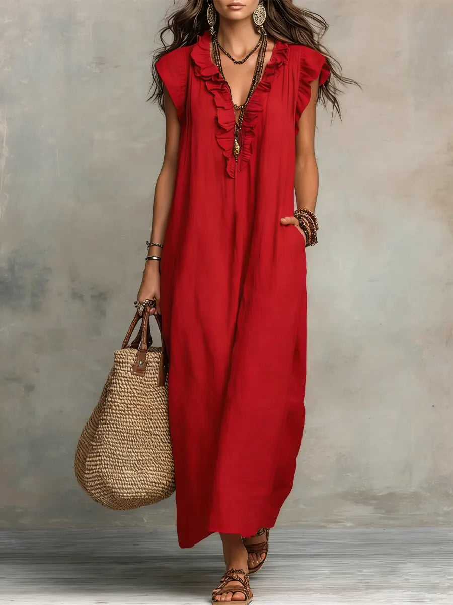 Vestido Évelyne | Largo de Lino y Algodón, Bohemio y Natural