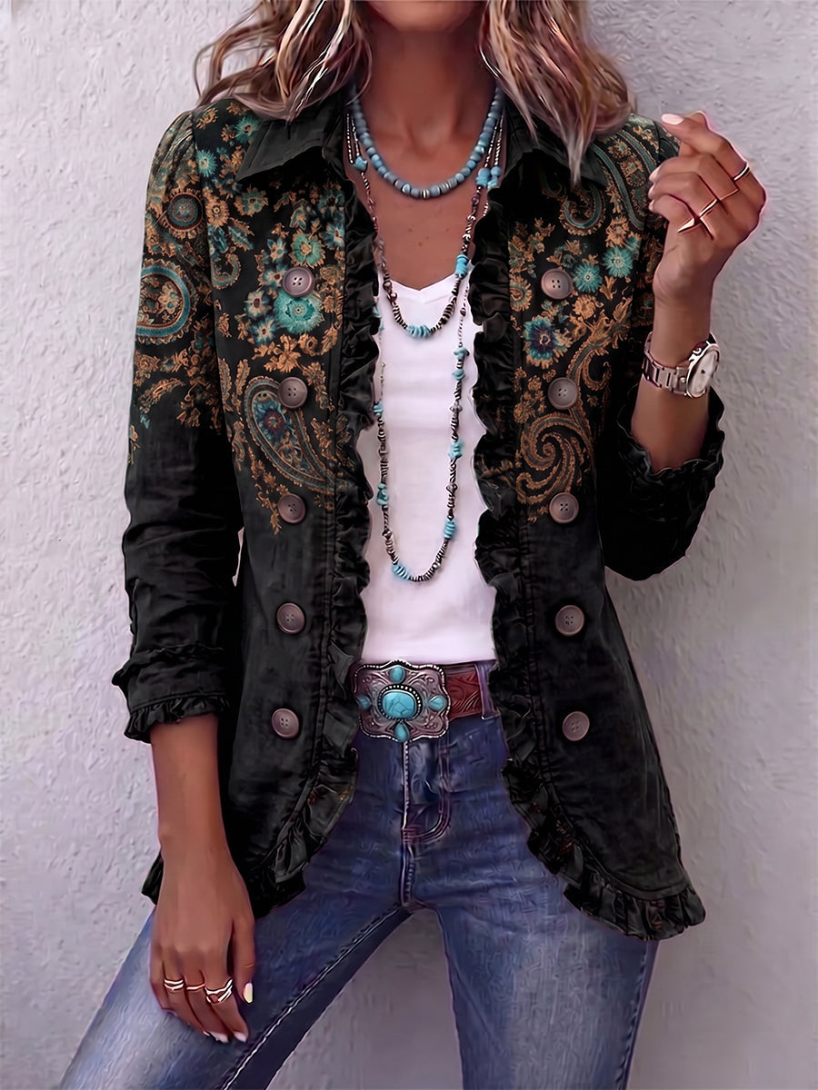 MAISON CHÉRIE | Chaqueta bohemia mujer con estampado paisley y volantes