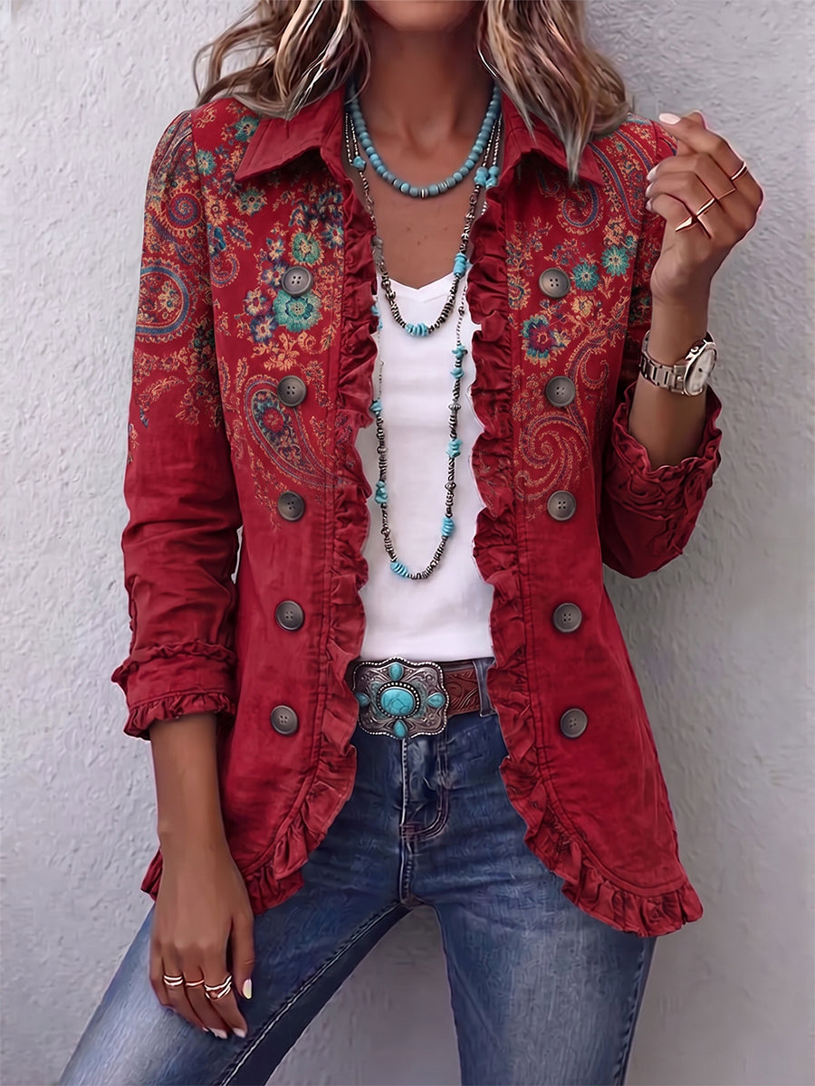 MAISON CHÉRIE | Chaqueta bohemia mujer con estampado paisley y volantes