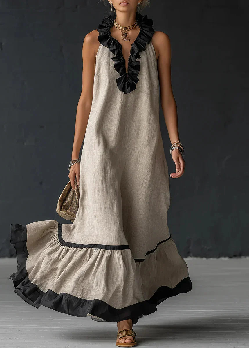 MAISON CHÉRIE | Vestido largo de mujer con volantes y cuello halter