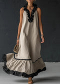 MAISON CHÉRIE | Vestido largo de mujer con volantes y cuello halter