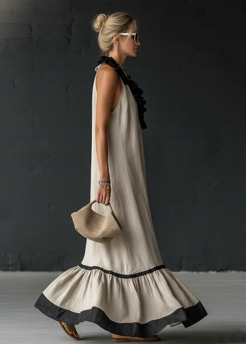 MAISON CHÉRIE | Vestido largo de mujer con volantes y cuello halter