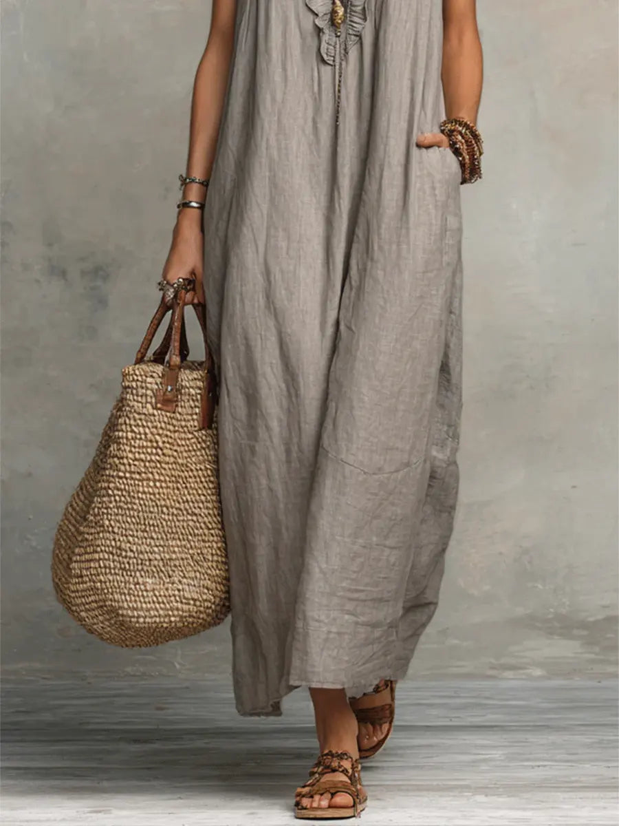 MAISON CHÉRIE | Vestido Largo Mujer Lino Algodón Bohemio – Estilo Natural y Elegante