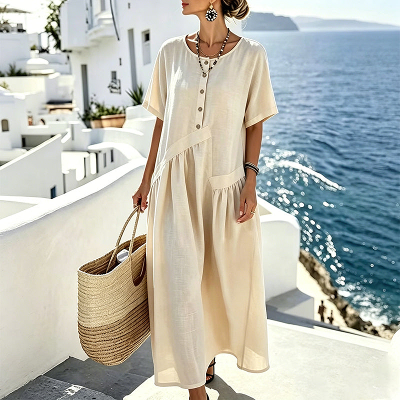 MAISON CHÉRIE | Vestido maxi mujer con botones efecto algodón-lino