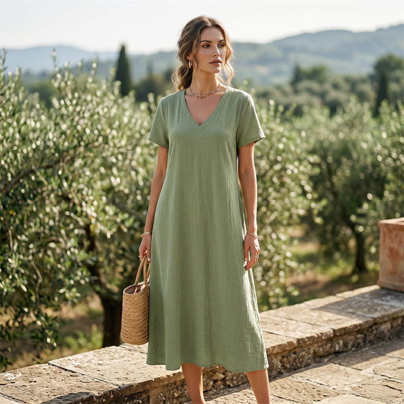 MAISON CHÉRIE | Vestido maxi mujer con cuello en V y bolsillos