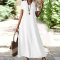 MAISON CHÉRIE | Vestido maxi mujer con cuello en V y bolsillos