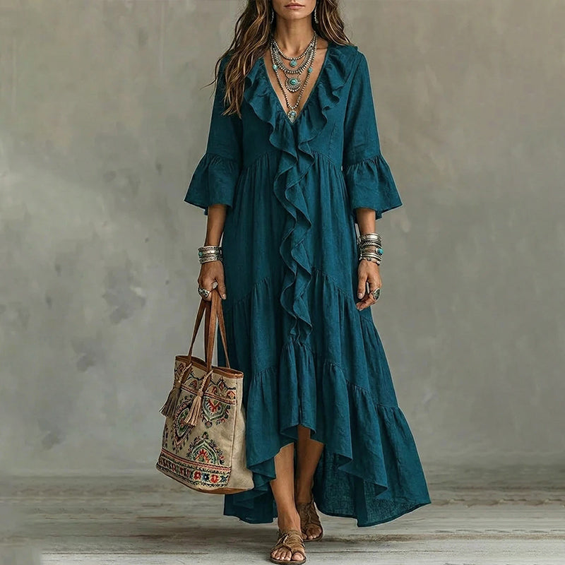 MAISON CHÉRIE | Vestido asimétrico para mujer con volantes y escote en V