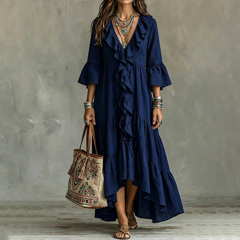 MAISON CHÉRIE | Vestido asimétrico para mujer con volantes y escote en V