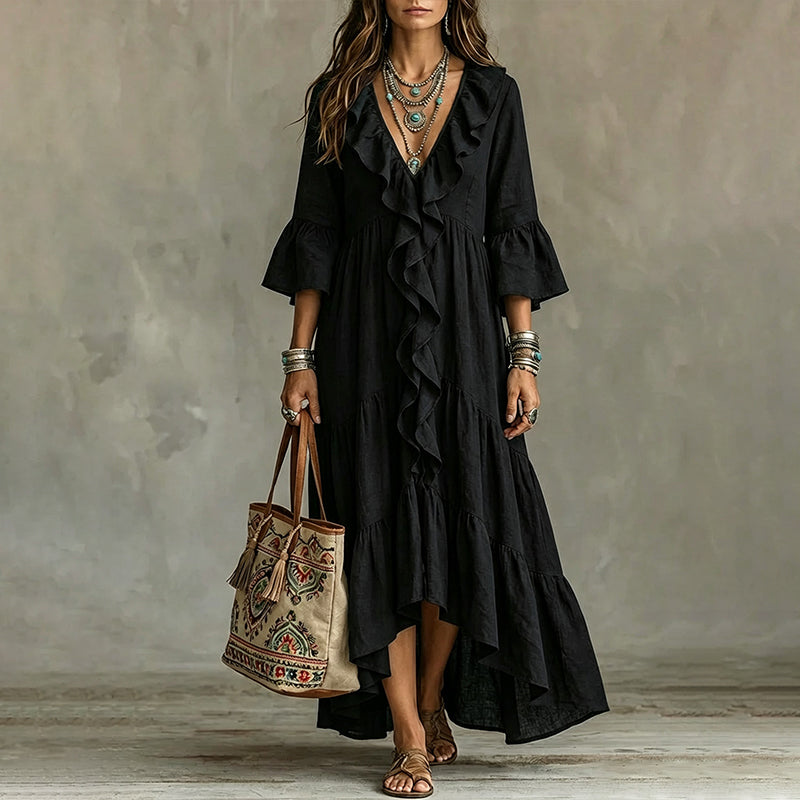 MAISON CHÉRIE | Vestido asimétrico para mujer con volantes y escote en V