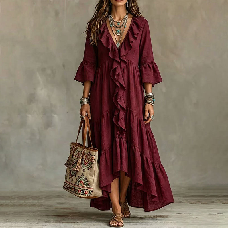 MAISON CHÉRIE | Vestido asimétrico para mujer con volantes y escote en V