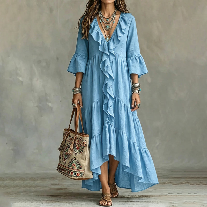 MAISON CHÉRIE | Vestido asimétrico para mujer con volantes y escote en V