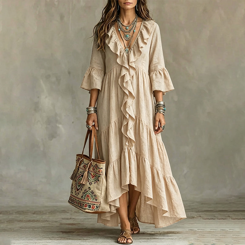 MAISON CHÉRIE | Vestido asimétrico para mujer con volantes y escote en V