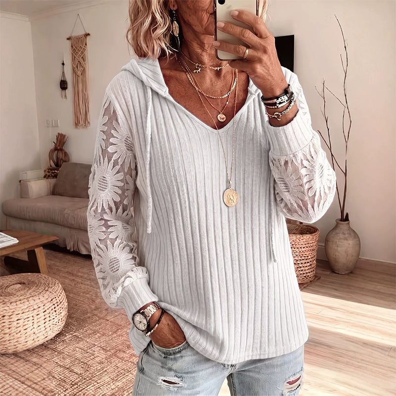 MAISON CHÉRIE | Top mujer con capucha y mangas de encaje floral