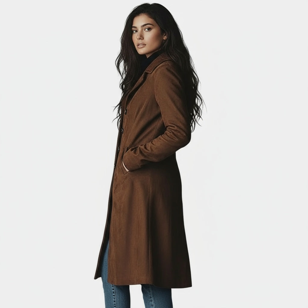 MAISON CHÉRIE | Abrigo largo mujer efecto ante – aun abrigo elegante con botones