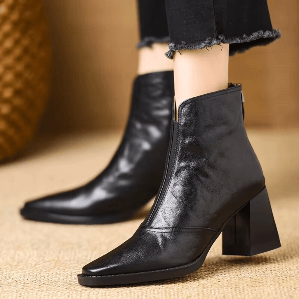 MAISON CHÉRIE | Botas mujer al tobillo con tacón ancho y cremallera – estilo elegante urbano