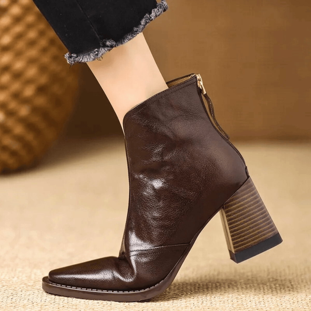 MAISON CHÉRIE | Botas mujer al tobillo con tacón ancho y cremallera – estilo elegante urbano